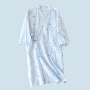 Spring Floral Yukata Pyjamas - www.thelineahome.nl - Kawaii Home Apparel - Ume Blossom Blue