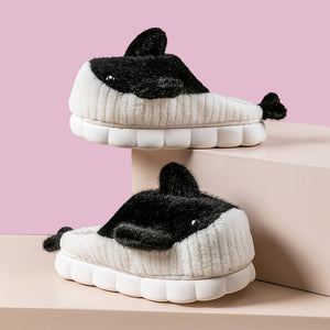Fluffy Kujira Whale Slippers - www.thelineahome.nl - Orca Black