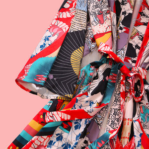 Kanagawa Wave Kimono Robe - The Linea Home - Kawaii Summer Fashion Apparel - Colourful