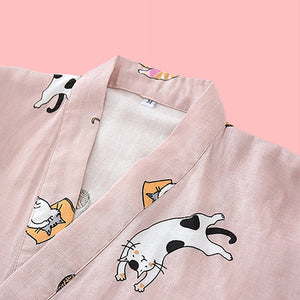 Kitty Cat Kimono Pyjamas Set - The Linea Home - Kimono Collar