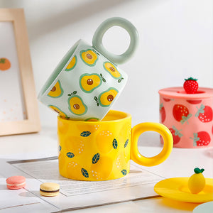 Tutti Frutti Coffee Mug - The Linea Home - Colourful and Kawaii Coffee Mug - Peach, Strawberry, Avocado & Lemon 