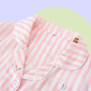 Fairtale Cotton Pyjamas Set (3PCs) - a pink pastel pyjamas top, with a classic pyjamas collar detail. Soft fabric made of cotton. 