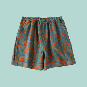 Aki Cotton Pyjamas Shorts - www.thelineahome.nl - Kawaii Home Apparel - Teal Botanics