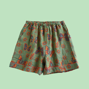 Aki Cotton Pyjamas Shorts - www.thelineahome.nl - Kawaii Home Apparel - Green Butterfly