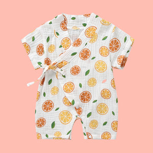 Baby Kimono Romper - The Linea Home - Kawaii Baby Clothes - Gift for New Born and Young babies -  Zesty Mandarin
