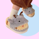 Bumble Shark Fluffy Slippers - fluffy 3D slippers with a yellow bumble bee wearing a cute shark onesie and the antennae are sticking out of their heads - Slippers are lined in a soft fluffy plush and it has a bumble bee sides on the back to keep your heel warm too. 