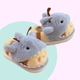 Bumble Shark Fluffy Slippers - fluffy 3D slippers with a yellow bumble bee wearing a cute shark onesie and the antennae are sticking out of their heads -  The bumble bee part is yellow and brown and the shark is a pale blue grey with gills details and dark eyes, cute antenae are sticking out of the head of the sharks