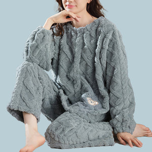 Coral Fleece Cable Knit Pyjamas - The Linea Home - Kawaii Apparel - STONE BLUE