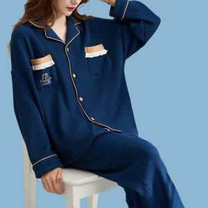 Cuddly Bear Textured Cotton Pyjamas - www.thelienahome.nl - Imperial Blue