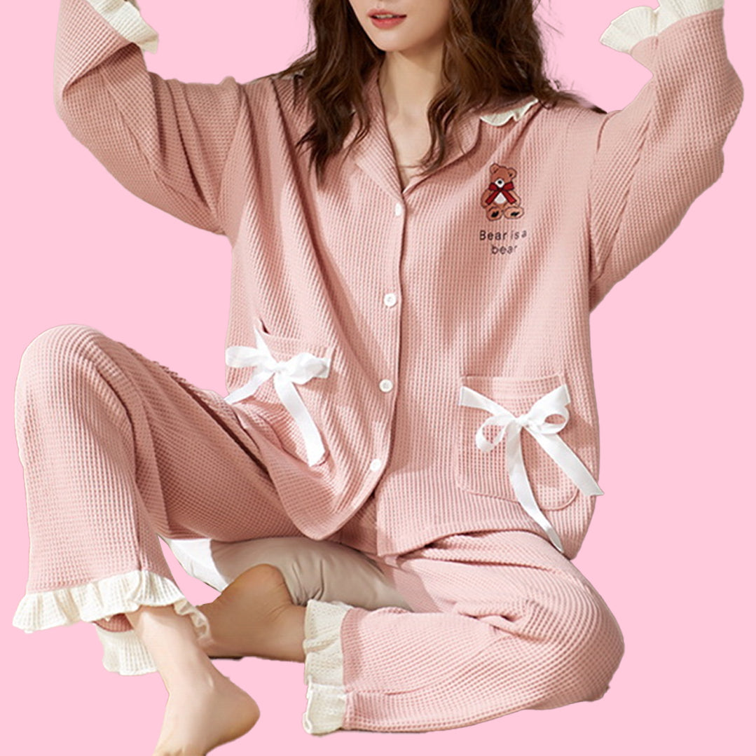 Cuddly Bear Textured Cotton Pyjamas - Main Image