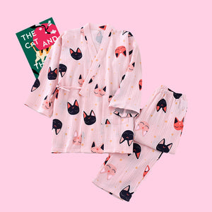 Luna Cats Kimono Pyjamas - www.thelineahome.nl - Sakura Pink