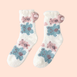 Fluffy Bear Fleecy Socks - www.thelineahome.nl - Cotton White