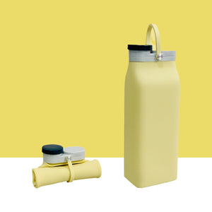 Colour Pop Foldable Water Bottle - The Linea Home - Kawaii Homeware - Silicone Water Bottles - Custard Yellow