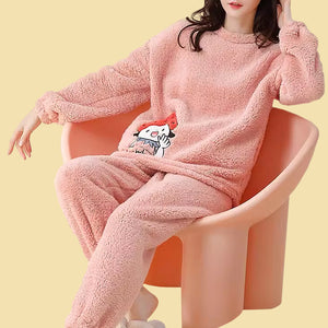 Fluffy Strawberry Flannel Pyjamas - The Linea Home - Kawaii Home Apparel 