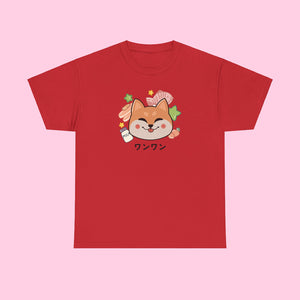 Kawaii Shiba Cotton T-Shirt - The Linea Home - Kawaii Fashion - Classic Red