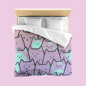 Karafuru Kitty Cat Bedding Set - www.thelineahome.nl - Kawaii Homeware - Duvet Set - Neon Kitties