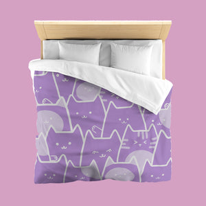 Karafuru Kitty Cat Bedding Set - www.thelineahome.nl - Kawaii Homeware - Duvet Set - Lavender Purple