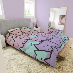 Karafuru Kitty Cat Bedding Set - www.thelineahome.nl - Kawaii Homeware - Duvet Set - Neon Kitties