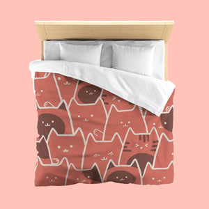 Karafuru Kitty Cat Bedding Set - www.thelineahome.nl - Kawaii Homeware - Duvet Set - Red Earth