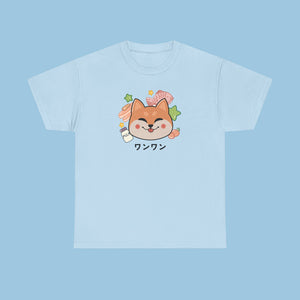 Kawaii Shiba Cotton T-Shirt - The Linea Home - Kawaii Fashion - Sky Blue