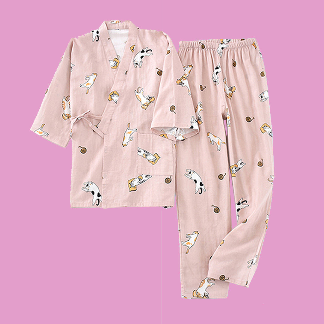 Kitty Cat Kimono Pyjama Set - Main Image
