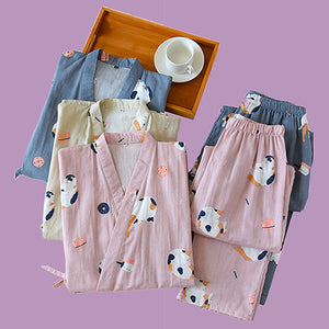Neko Kimono Pyjama Set - The Linea Home - 100% Cotton - Pink Lemonade - kawaii homeware
