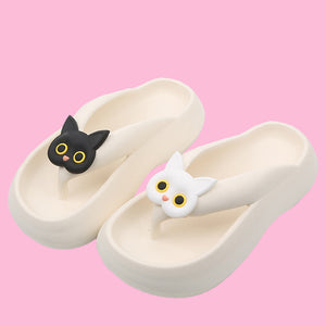 Kuro & Shiro Kitty Cat Slippers - The Linea Home - Kawaii Homeware - Black and White Cats