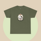 Earthy green t-shirt with a kawaii cartoon cat holding a coffee cup, plus the slogan “No talkie before coffee.” Whimsical, minimalist, and part of The Linea Home Kitty Squad collection.