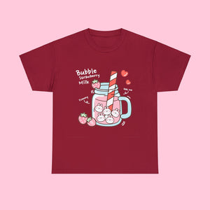 Kawaii Boba Bunny T-Shirt - www.thelineahome.nl - Cotton T Shirt - Kawaii Fashion - Maroon Red