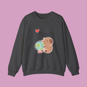 Love is ~ Globe Crewneck Sweater - www.thelineahome.nl - Kawaii Homeware - Dark Grey