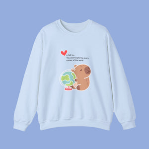 Love is ~ Globe Crewneck Sweater - www.thelineahome.nl - Kawaii Homeware - Sky Blue