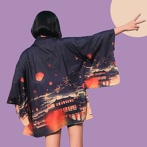 Midnight Lantern Haori Summer Robe - The Linea Home - Kawaii Fashion Apparel - Kimono Robe