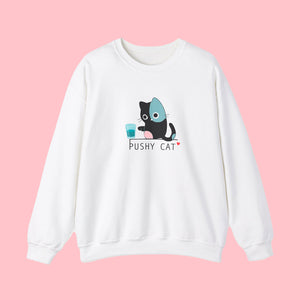 Pushy Cat Crewneck Sweater - www.thelineahome.nl - Cotton White