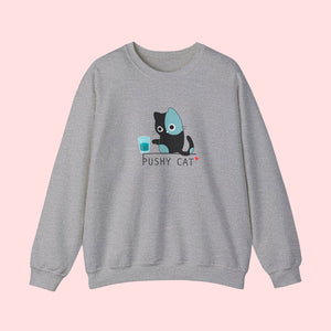 Pushy Cat Crewneck Sweater - www.thelineahome.nl - Medium Grey