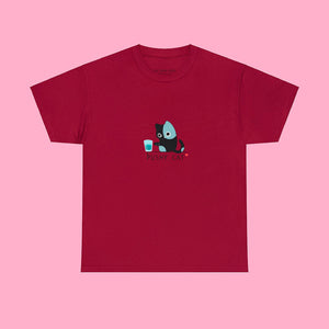 Pushy Cat Cotton T-Shirt - www.thelineahome.nl - Mulberry Red