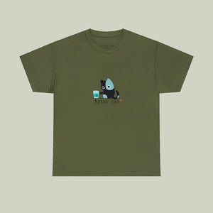 Pushy Cat Cotton T-Shirt - www.thelineahome.nl - Mud Green