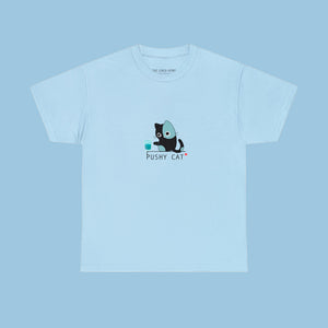 Pushy Cat Cotton T-Shirt - www.thelineahome.nl - Sky Blue
