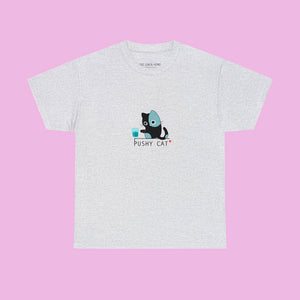 Pushy Cat Cotton T-Shirt - www.thelineahome.nl - Soft Grey