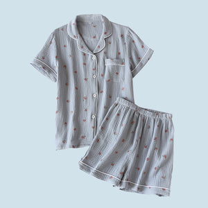 Peachy Momo Pyjamas - www.thelineahome.nl - Kawaii Home Apparel - Dusty Blue