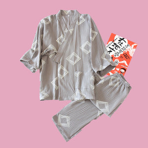 Shikaku Kimono Pyjamas Set - The Linea Home - Kawaii Home Apparel - Warm Grey