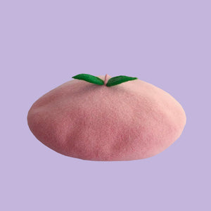 Kudamono Wool Felt Beret - The Linea Home - Kawaii Accessories - Hats - Peach Pink