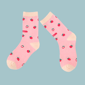 Sweet Ichigo Pop Socks - The Linea Home - Kawaii Home Apparel / Fashion Accessories - Pink socks, Strawberry designs