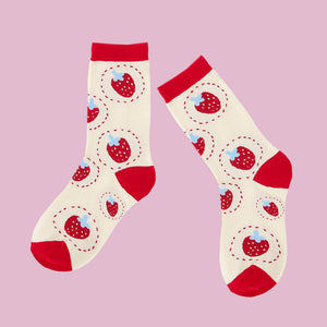 Sweet Ichigo Pop Socks - The Linea Home - Kawaii Home Apparel / Fashion Accessories - Pink socks, Strawberry designs