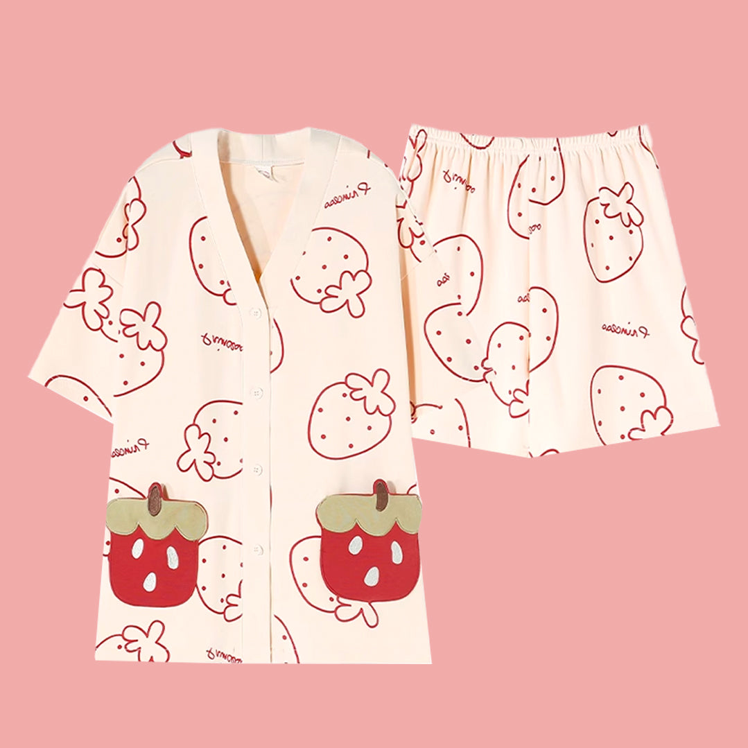 Cute Strawberry Pyjamas Set