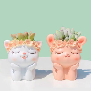 Bohemian Yujin Planters - The Linea Home - Kawaii Homeware - Neko Cat & Peachy Bunny