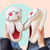Zombie Bunny Slippers - pair of white fluffy slippers with a twisted, zombie, bunny design - marshmallowy sole with plush lined inside and out. 