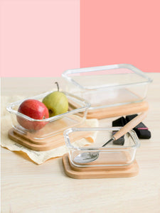Simple Clear Glass and Bamboo Bento Box - The Linea Home - Simple and Beautiful homeware - Classic design