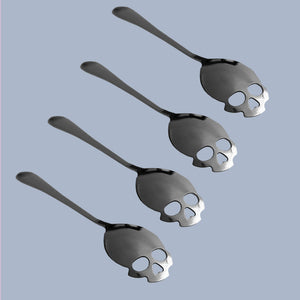 Cool Skull Stainless Steel Teaspoon Set - The Linea Home - Kawaii Homeware - Set of 4 - Charcoal Black