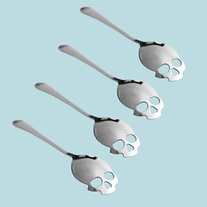 Cool Skull Stainless Steel Teaspoon Set - The Linea Home - Kawaii Homeware - Set of 4 - Silver