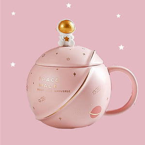 Love You To The Moon and Back Coffee Mug - The Linea Home - Kawaii Gift Idea - Kawaii Coffee Mug Idea with Spoon - Sakura Pink